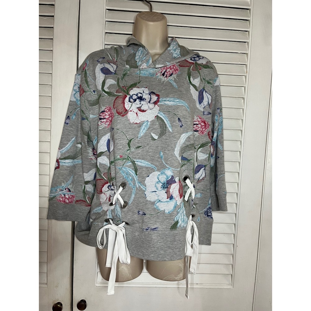 Soho Street New York & Company Floral Lace Up Hoodie Gray Pink Blue Size L